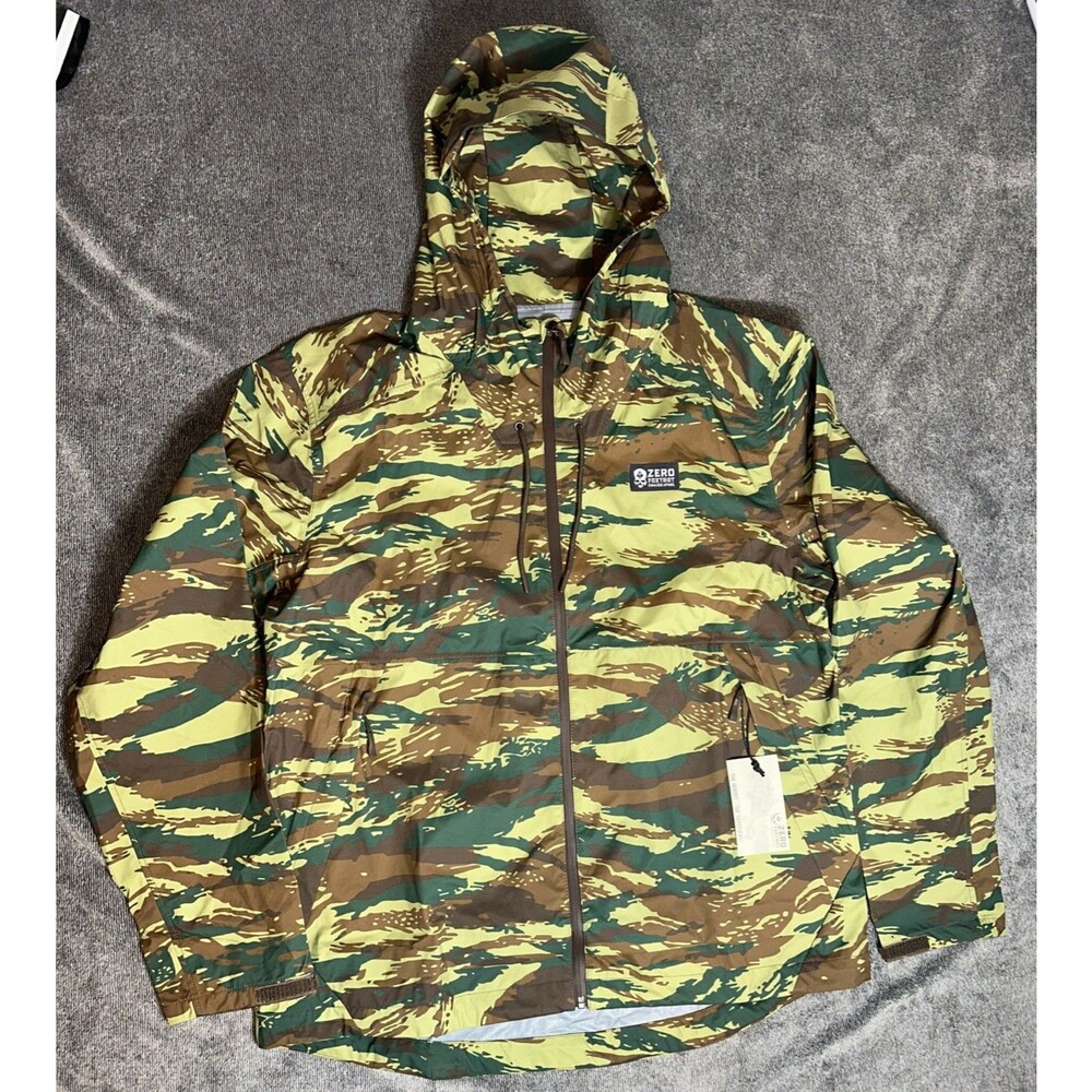 Zero Foxtrot Packable Rain Shell Full Zip Hooded Jacket Greek Lizard Camo Sz XL